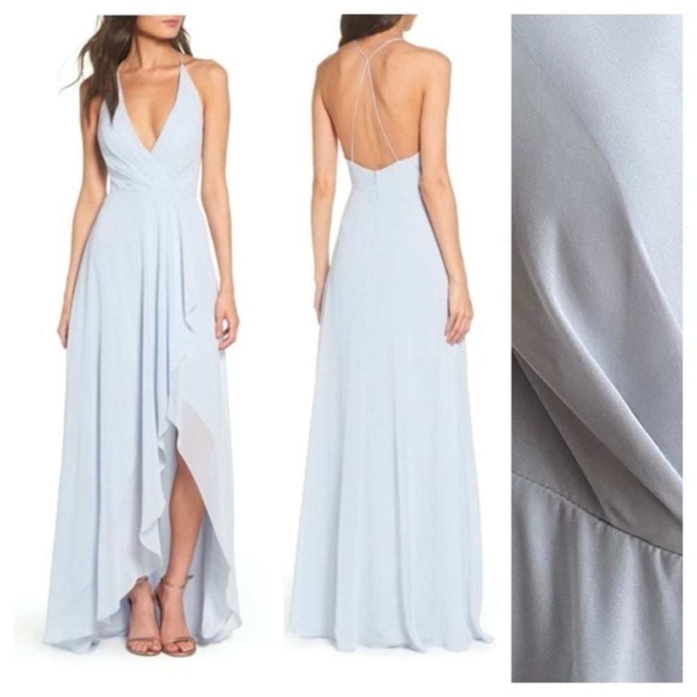 Jenny Yoo Collection Light Blue Farrah Ruffle Skirt Chiffon Bridesmaid Gown 4